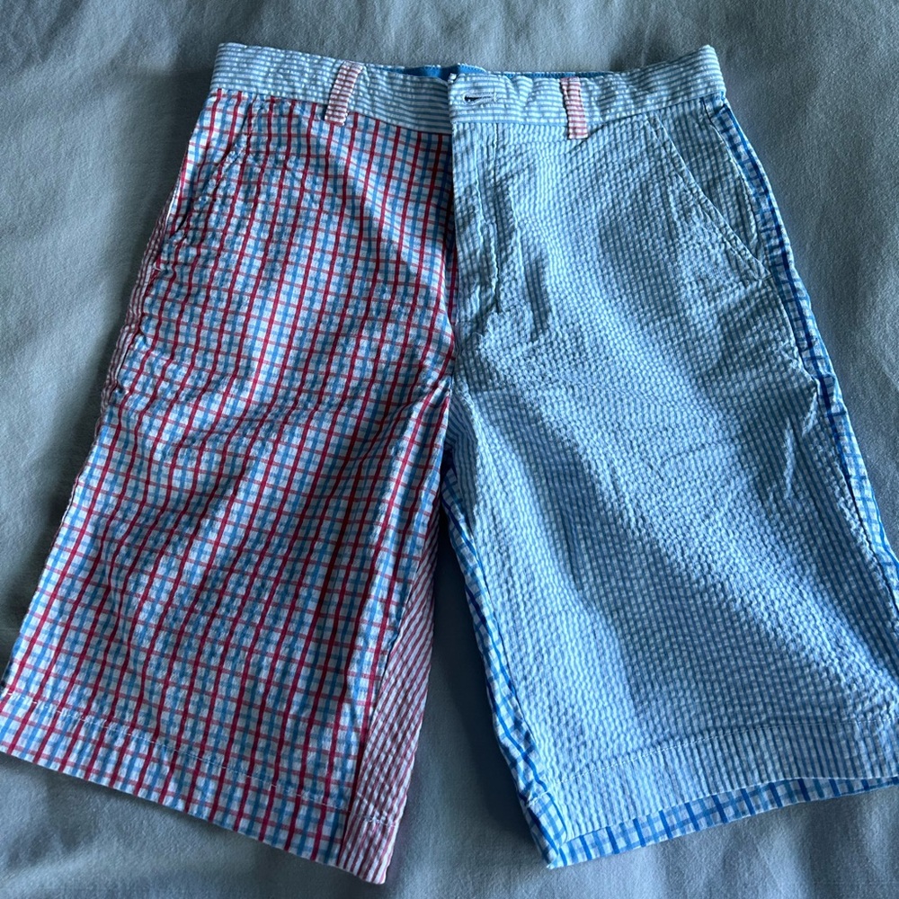 VINYARD Vines boys patchwork seersucker shorts